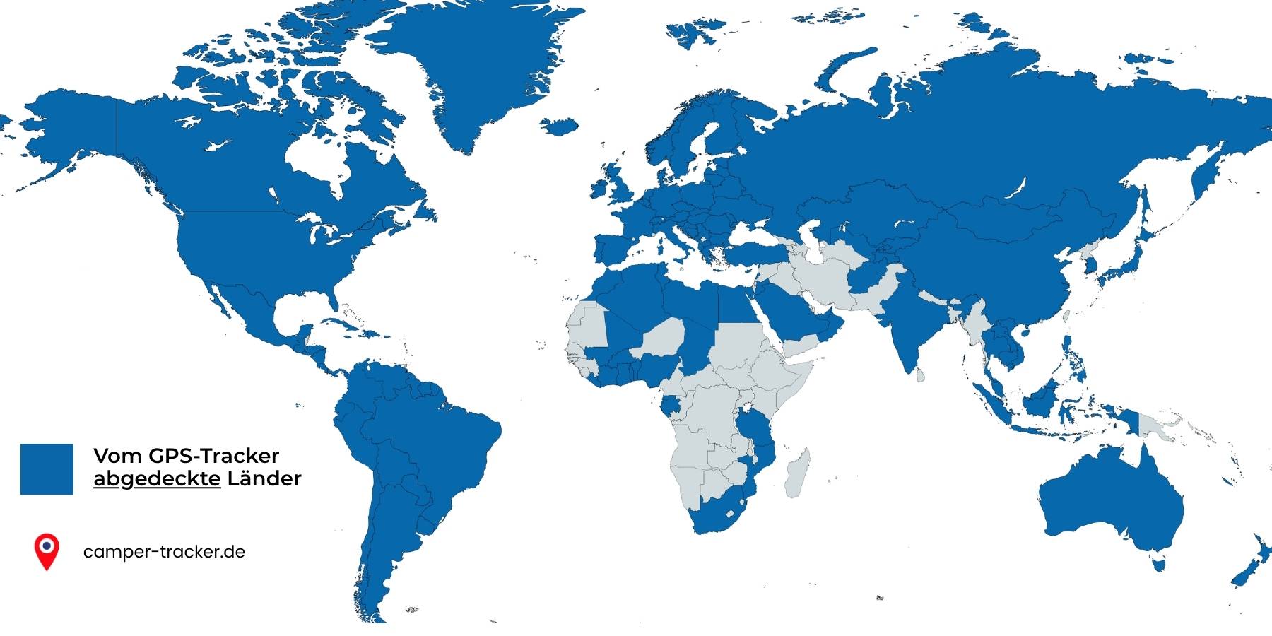 vom gps tracker abgedeckte länder